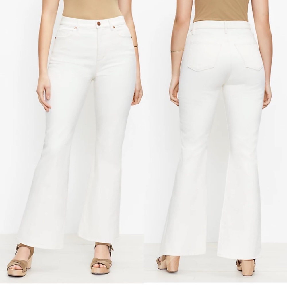 LOFT Curvy High Rise Sandal Flare Jeans Natural White size 10